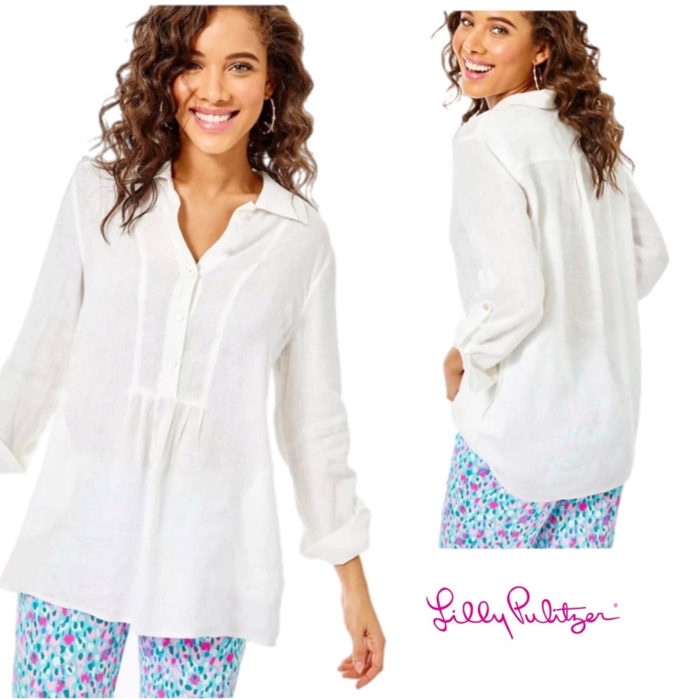 NEW Lilly Pulitzer Linen Palm Shores Tunic in White